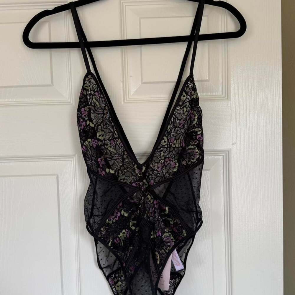 Savage x fenty black and floral bodysuit